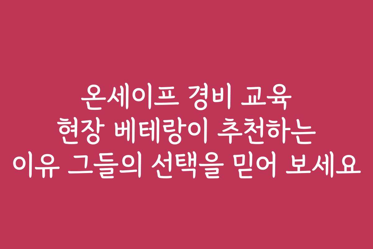 온세이프 경비 교육 현장 베테랑이 추천하는 이유 그들의 선택을 믿어 보세요