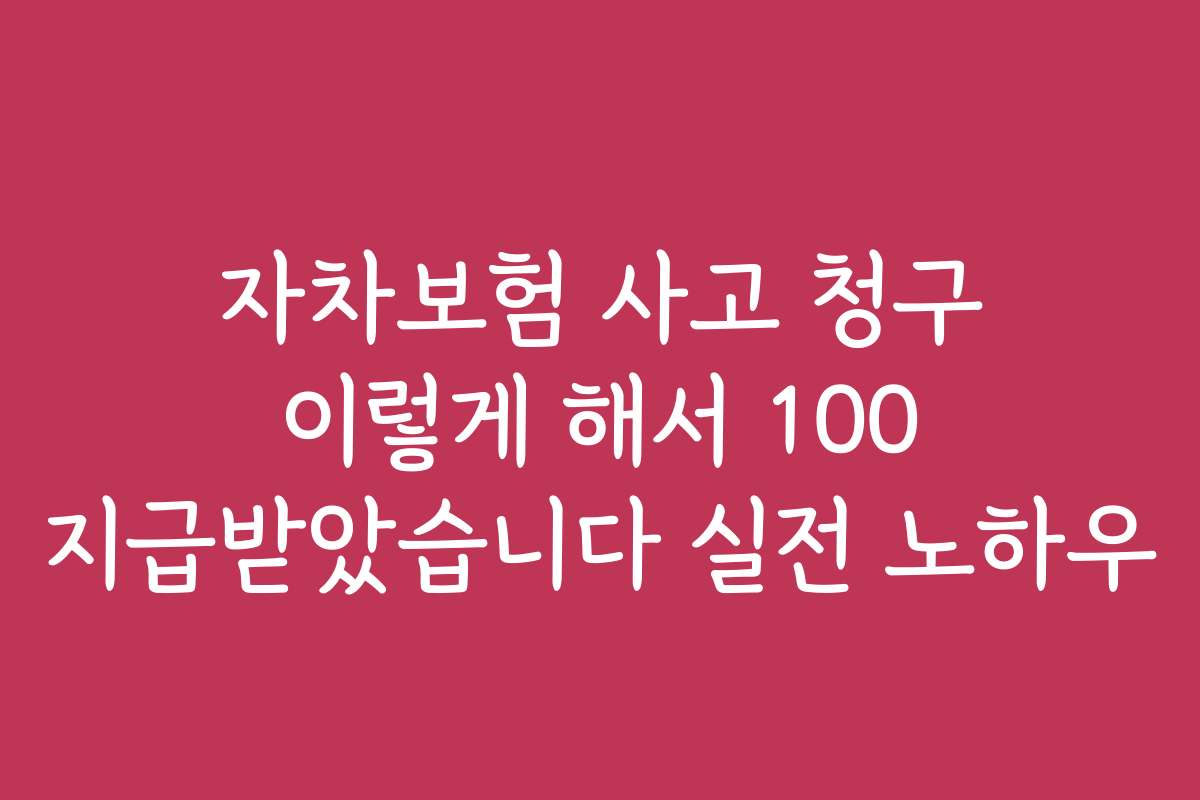 자차보험 사고 청구 이렇게 해서 100 지급받았습니다 실전 노하우