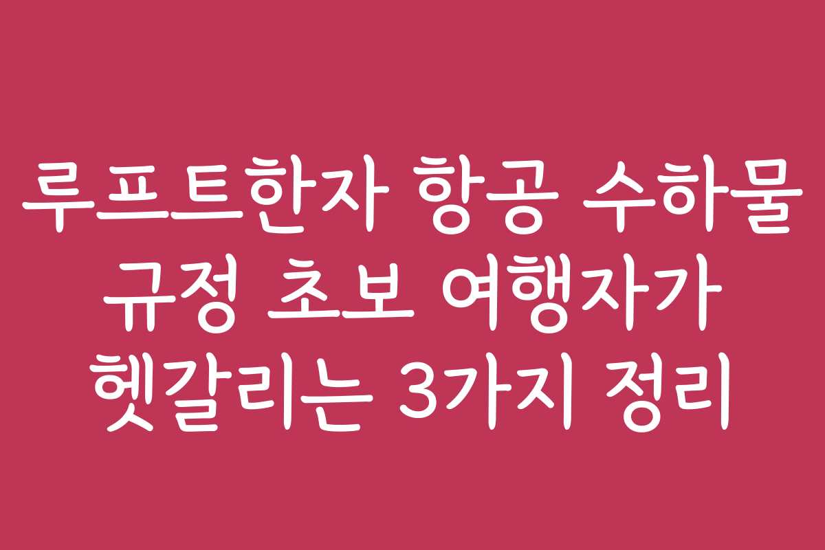 루프트한자 항공 수하물 규정 초보 여행자가 헷갈리는 3가지 정리