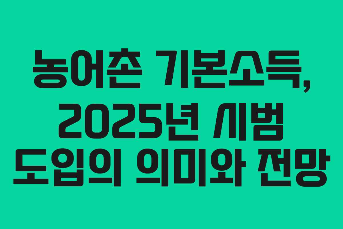 농어촌 기본소득, 2025년 시범 도입의 의미와 전망