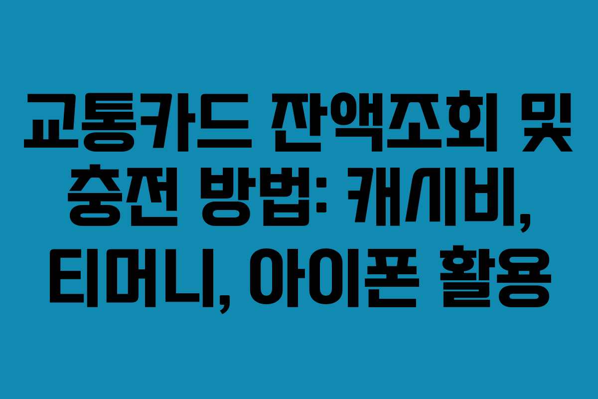 교통카드 잔액조회 및 충전 방법: 캐시비, 티머니, 아이폰 활용