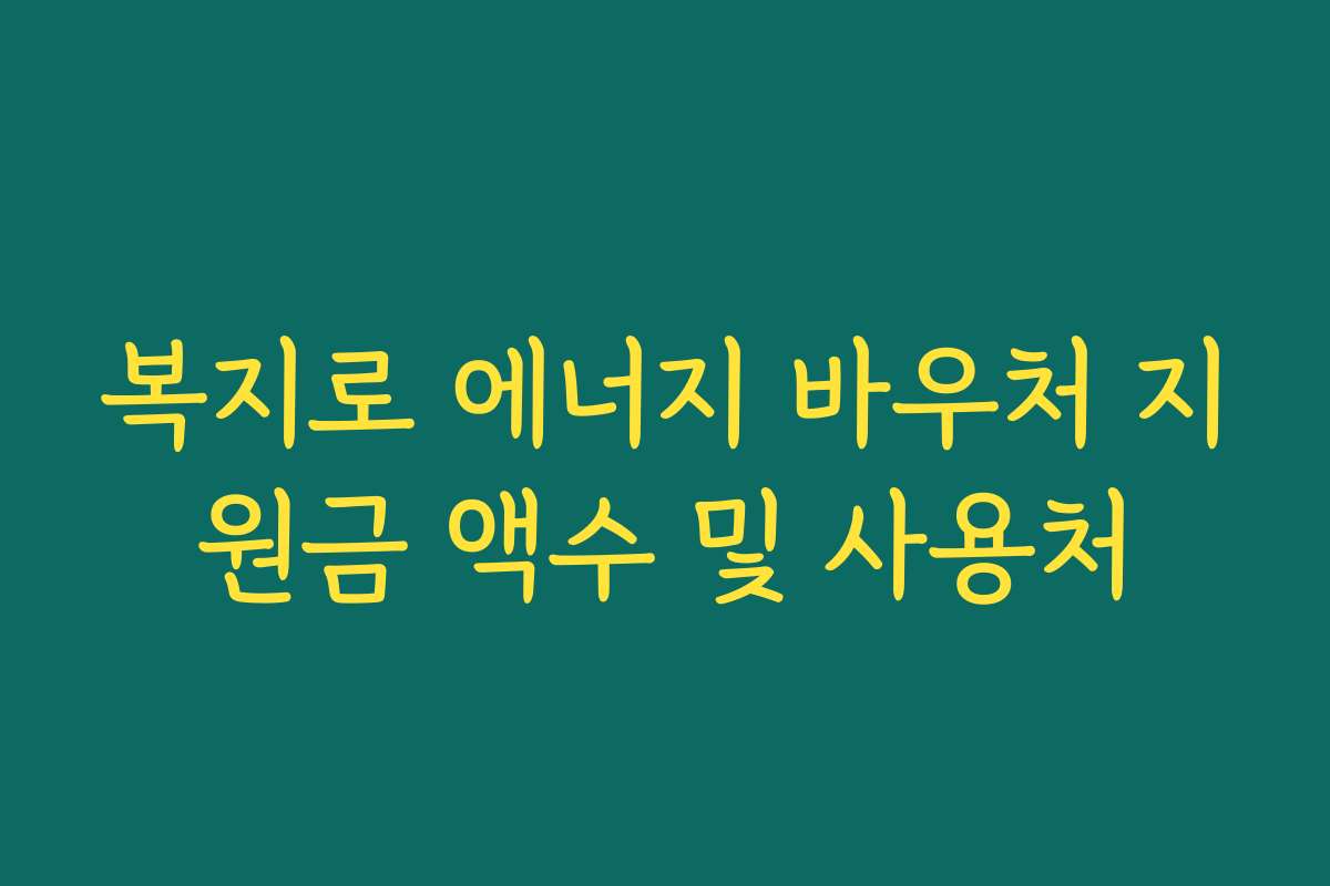 복지로 에너지 바우처 지원금 액수 및 사용처