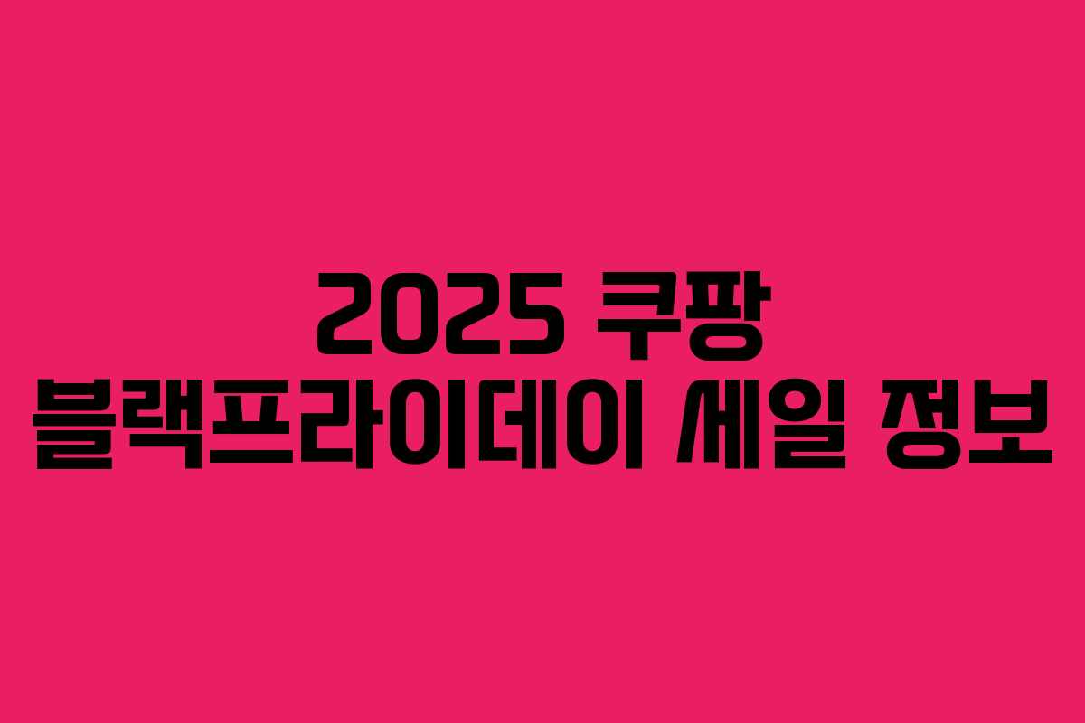 2025 쿠팡 블랙프라이데이 세일 정보