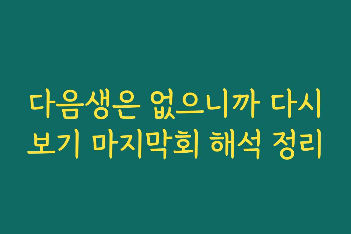 다음생은 없으니까 다시보기 마지막회 해석 정리