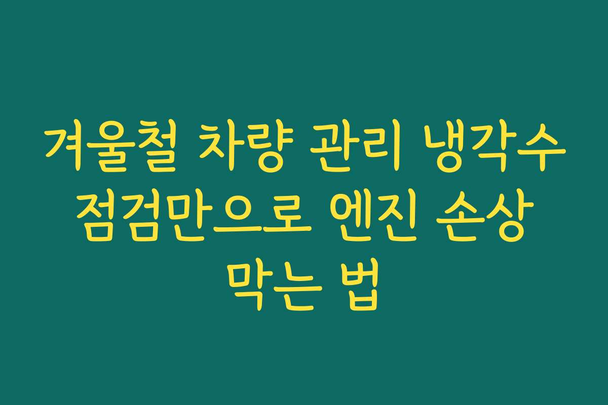 겨울철 차량 관리 냉각수 점검만으로 엔진 손상 막는 법