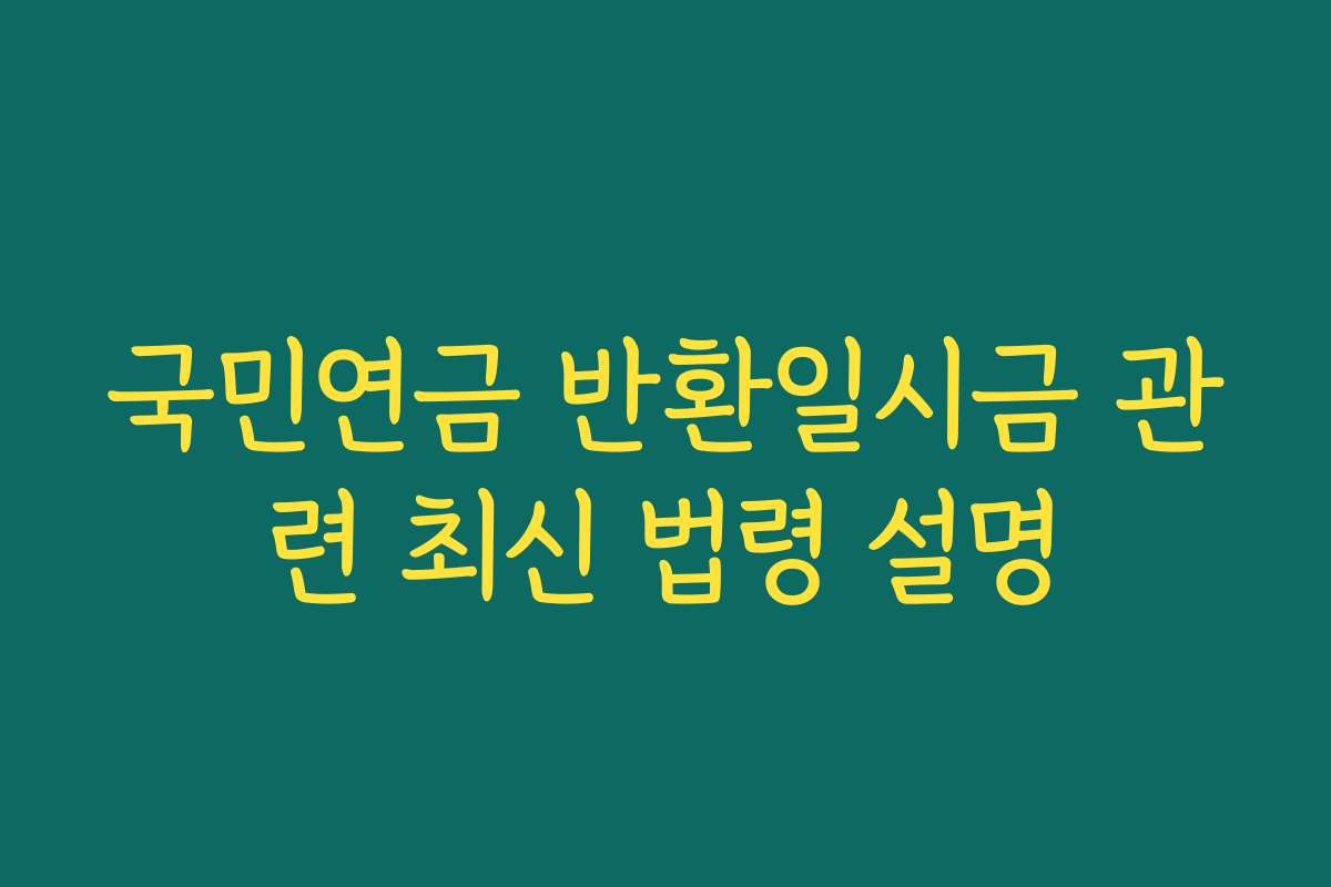 국민연금 반환일시금 관련 최신 법령 설명