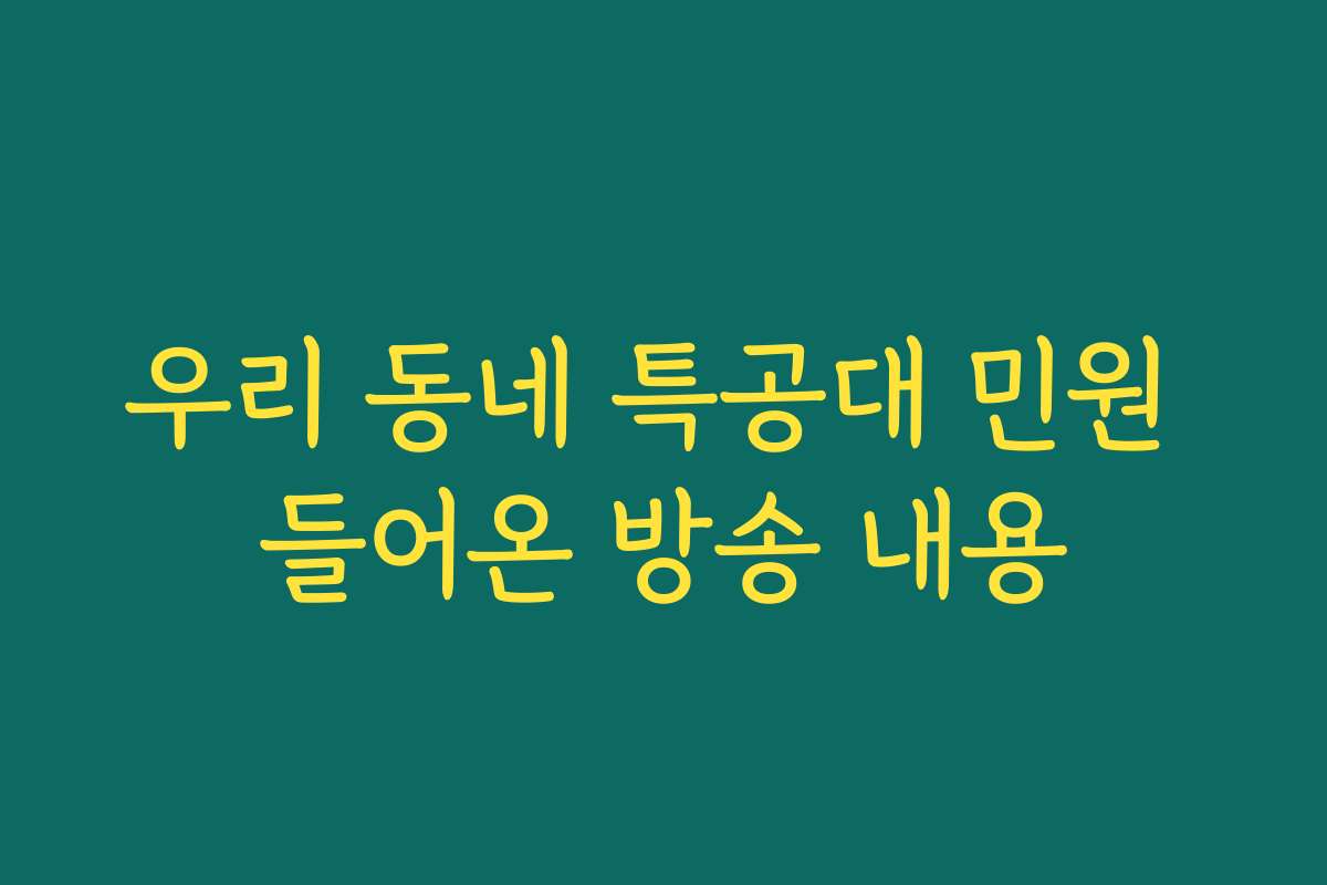 우리 동네 특공대 민원 들어온 방송 내용