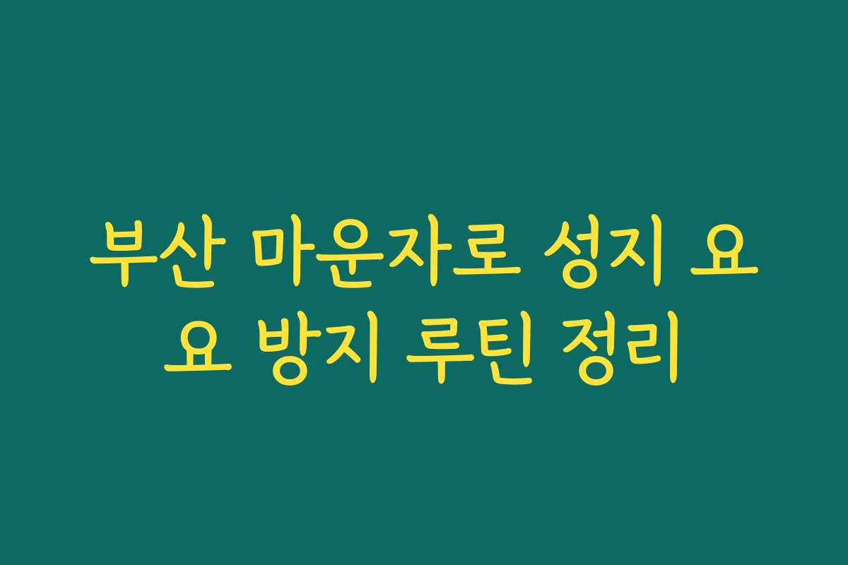 부산 마운자로 성지 요요 방지 루틴 정리