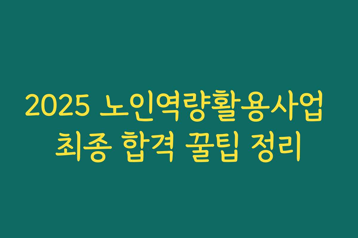 2025 노인역량활용사업 최종 합격 꿀팁 정리
