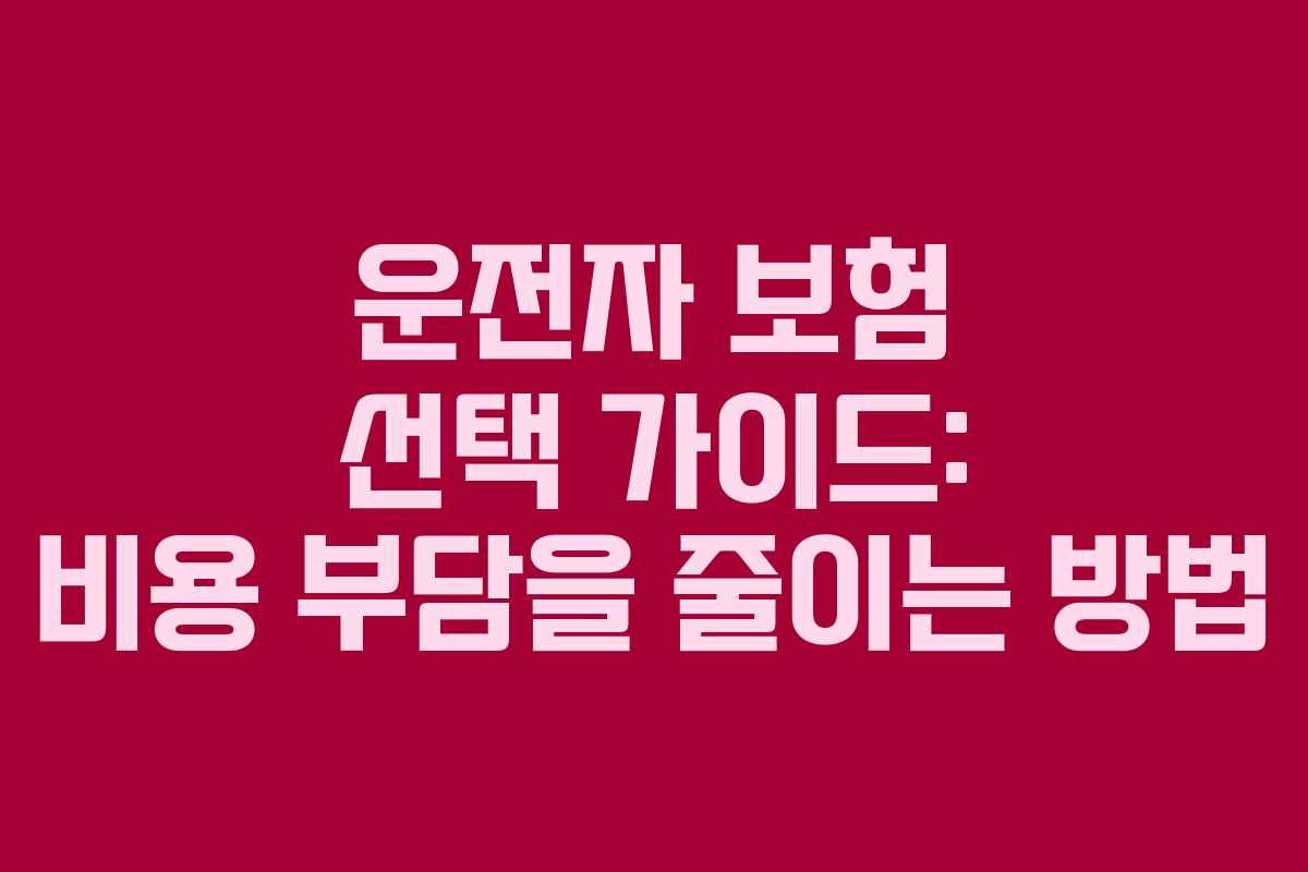 운전자 보험 선택 가이드: 비용 부담을 줄이는 방법