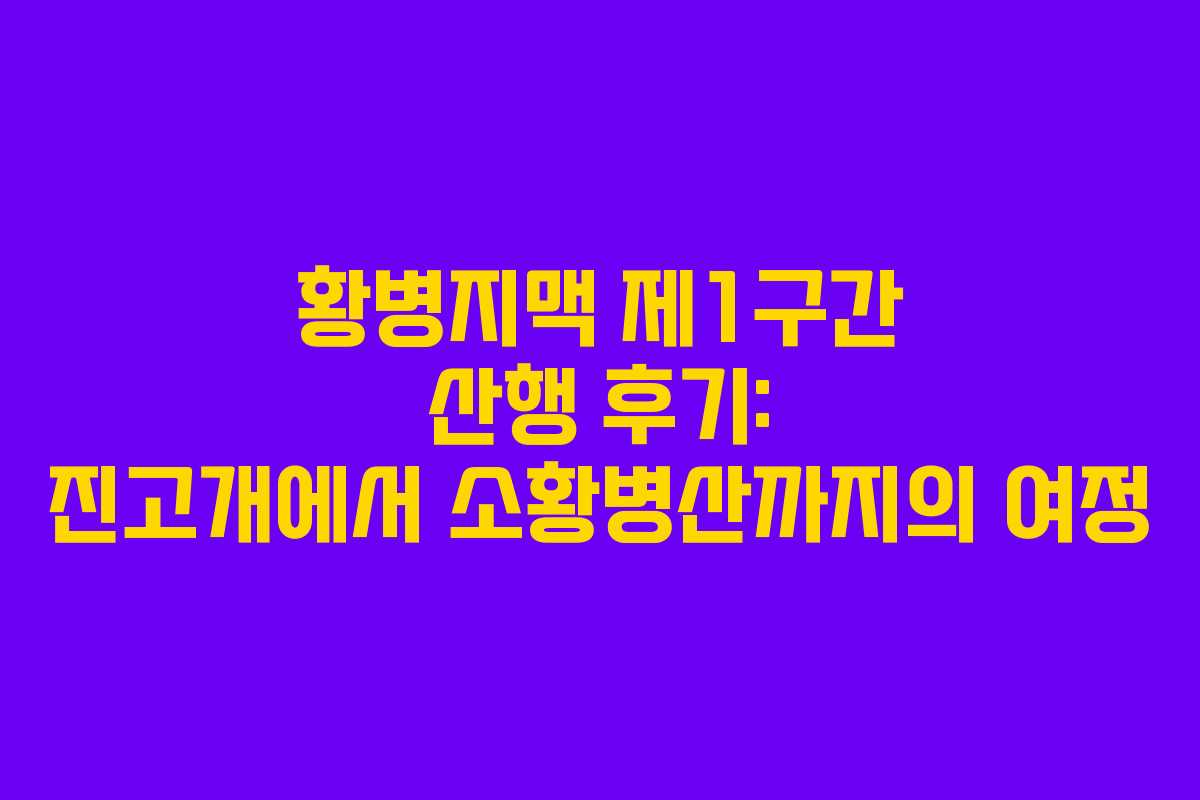 황병지맥 제1구간 산행 후기: 진고개에서 소황병산까지의 여정
