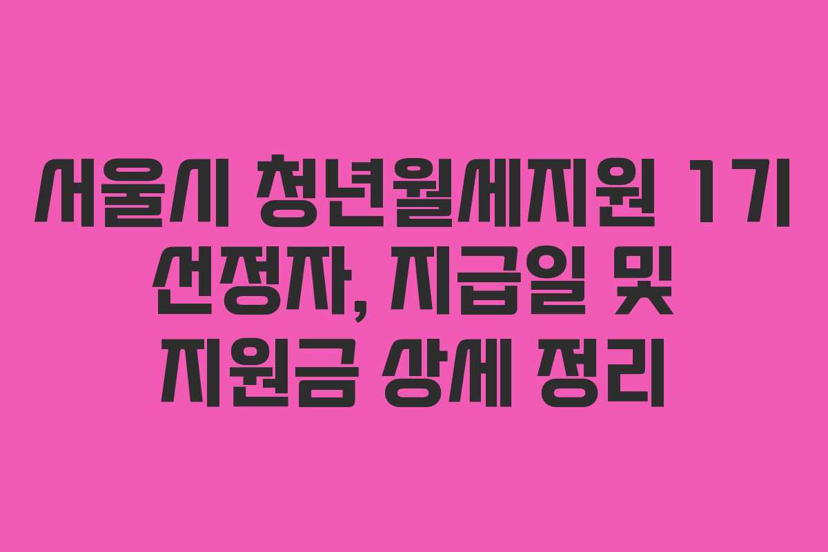 서울시 청년월세지원 1기 선정자, 지급일 및 지원금 상세 정리