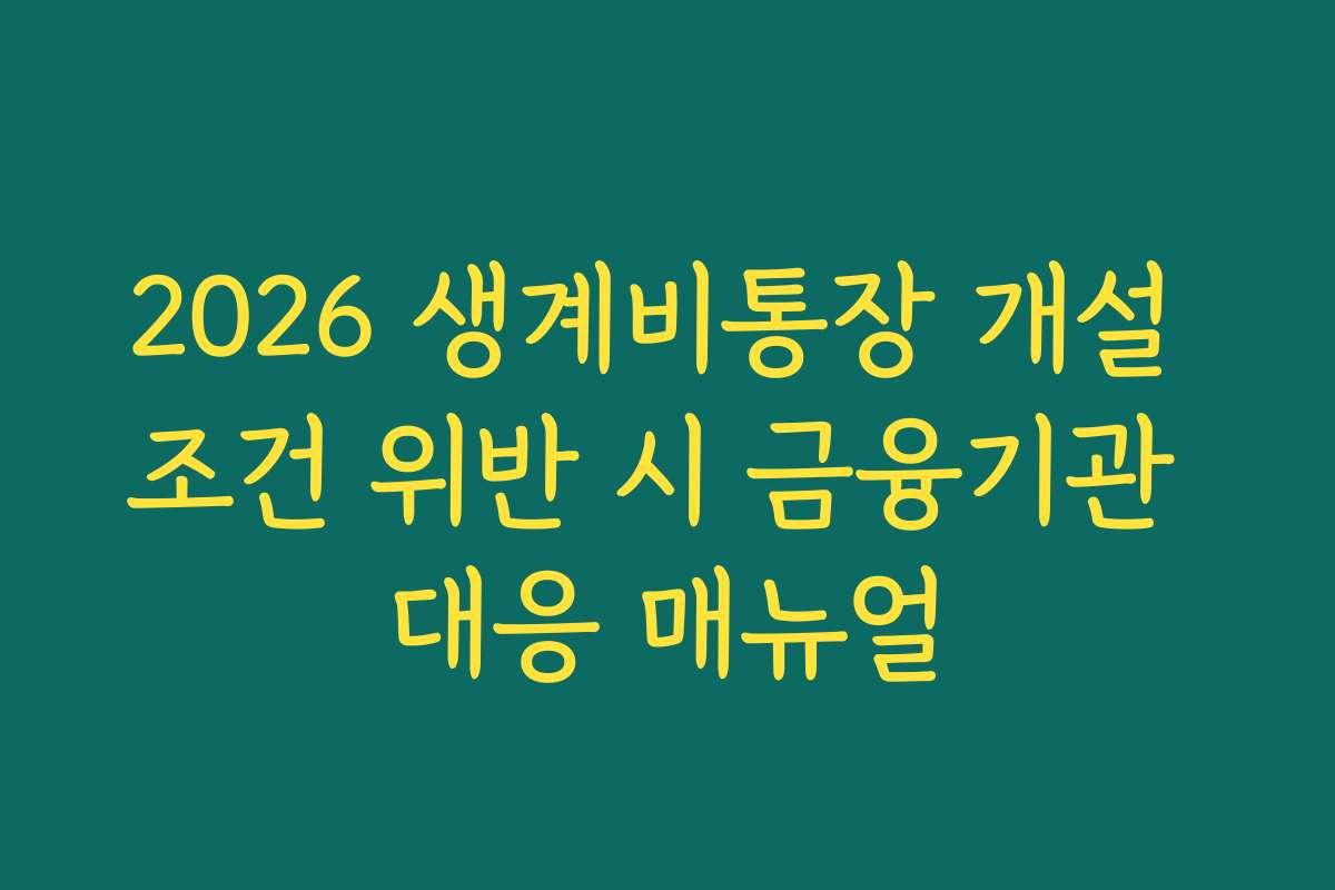 2026 생계비통장 개설 조건 위반 시 금융기관 대응 매뉴얼