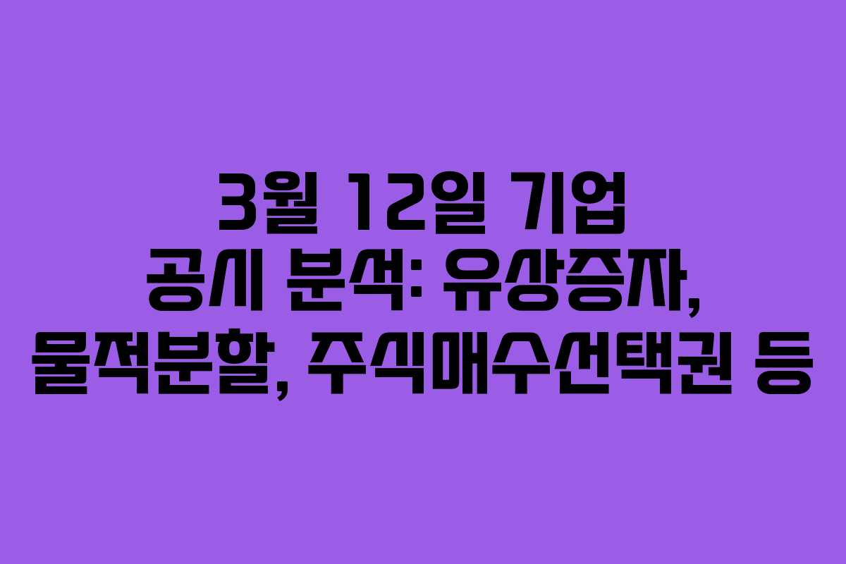 3월 12일 기업 공시 분석: 유상증자, 물적분할, 주식매수선택권 등