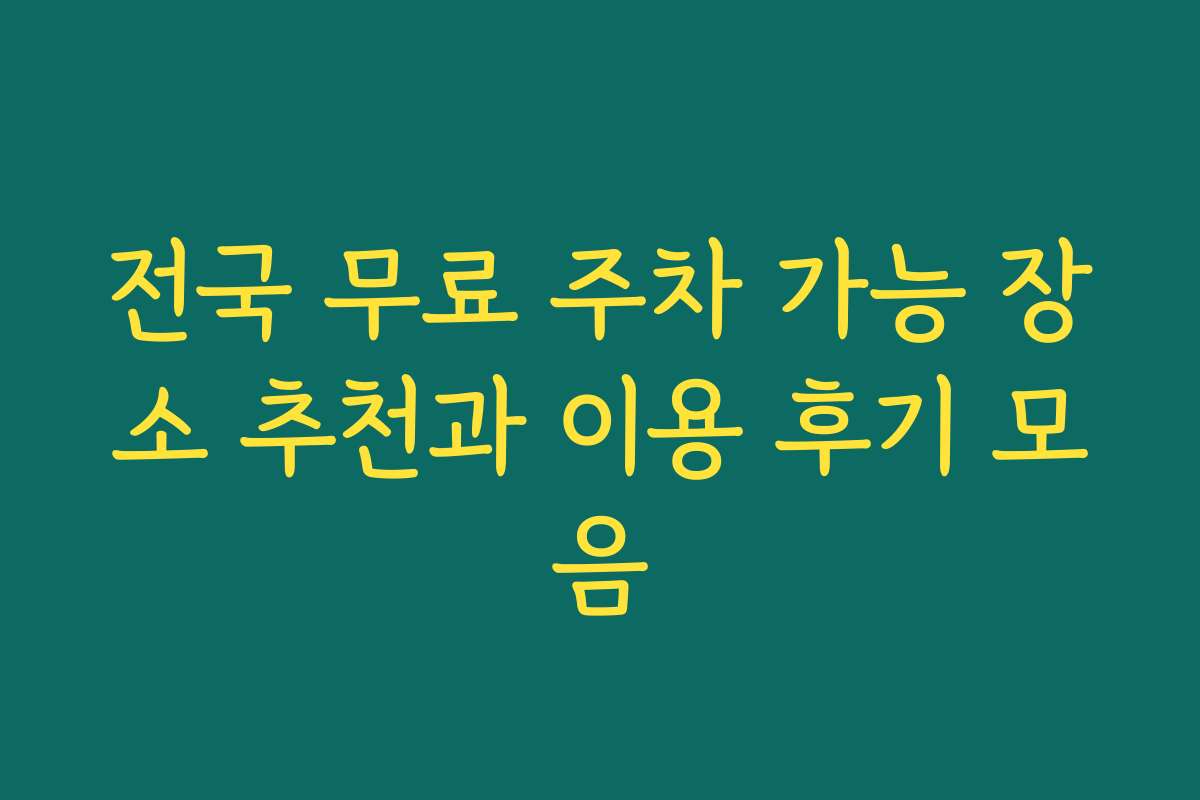 전국 무료 주차 가능 장소 추천과 이용 후기 모음
