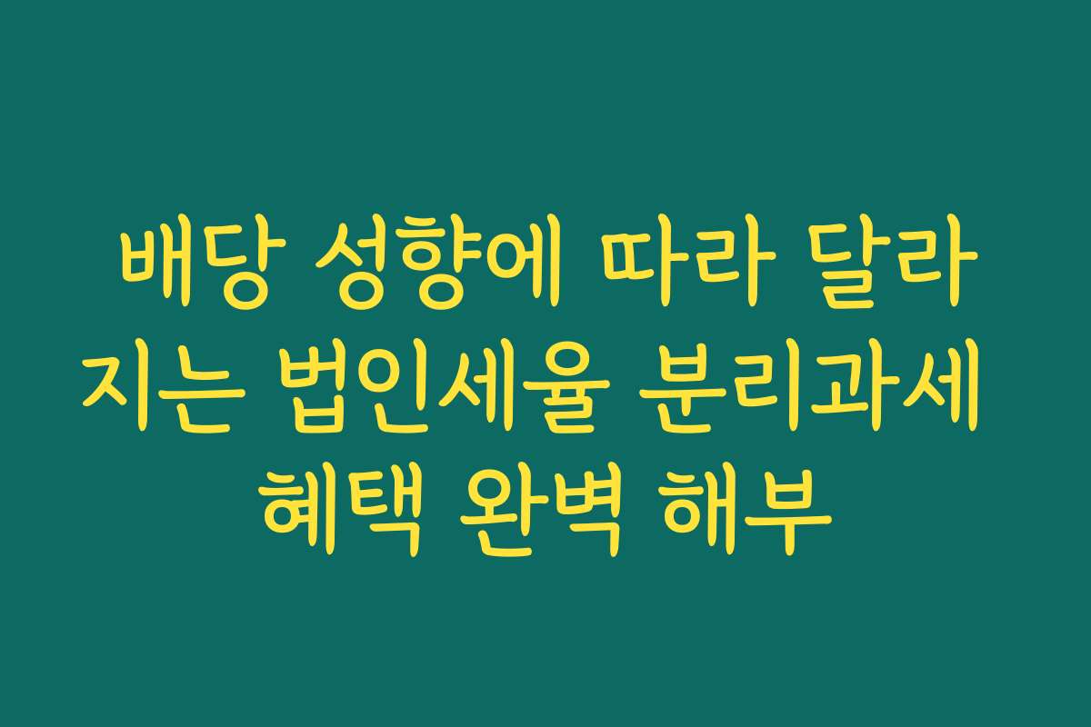배당 성향에 따라 달라지는 법인세율 분리과세 혜택 완벽 해부