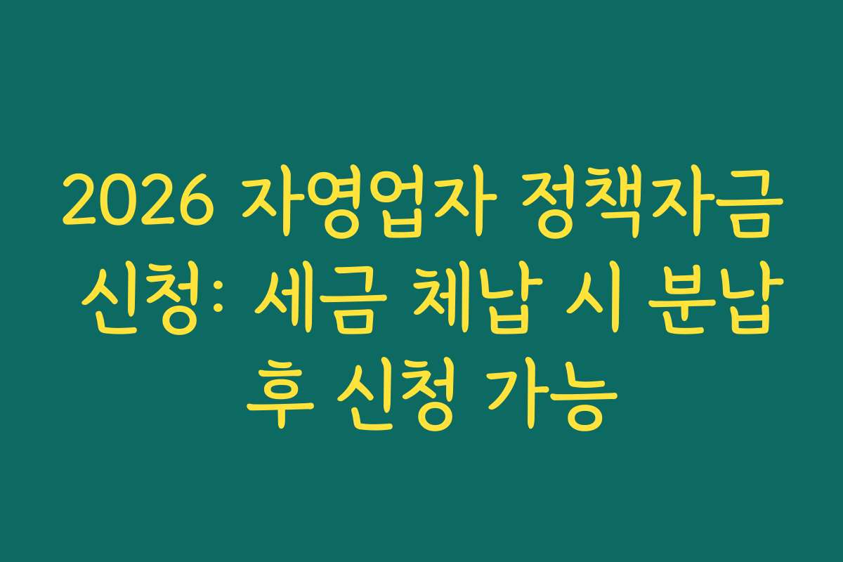 2026 자영업자 정책자금 신청: 세금 체납 시 분납 후 신청 가능