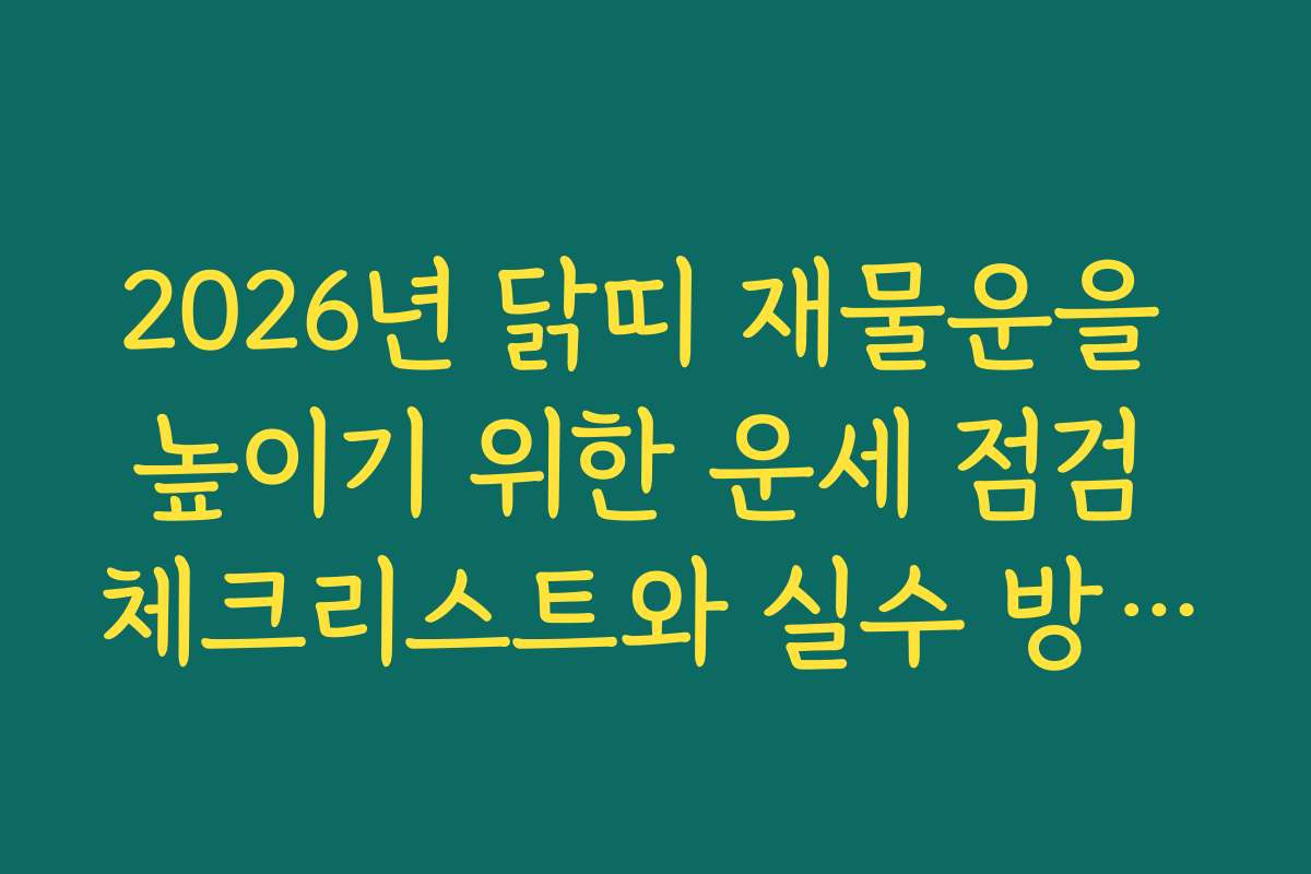 2026년 닭띠 재물운을 높이기 위한 운세 점검 체크리스트와 실수 방지 팁을 확인하세요