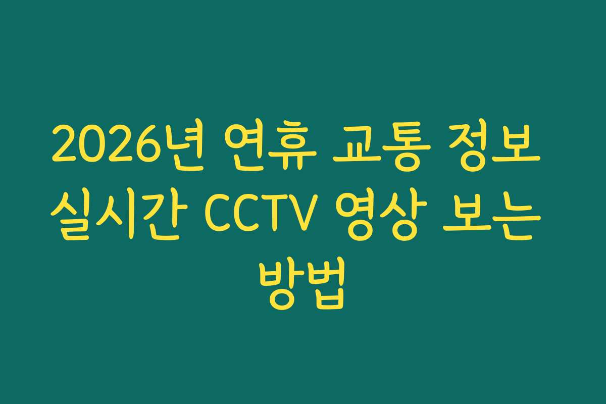 2026년 연휴 교통 정보 실시간 CCTV 영상 보는 방법
