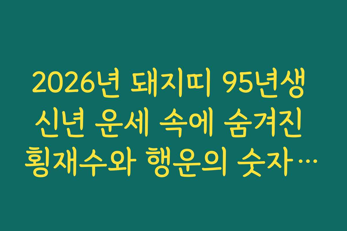 2026년 돼지띠 95년생 신년 운세 속에 숨겨진 횡재수와 행운의 숫자 정보