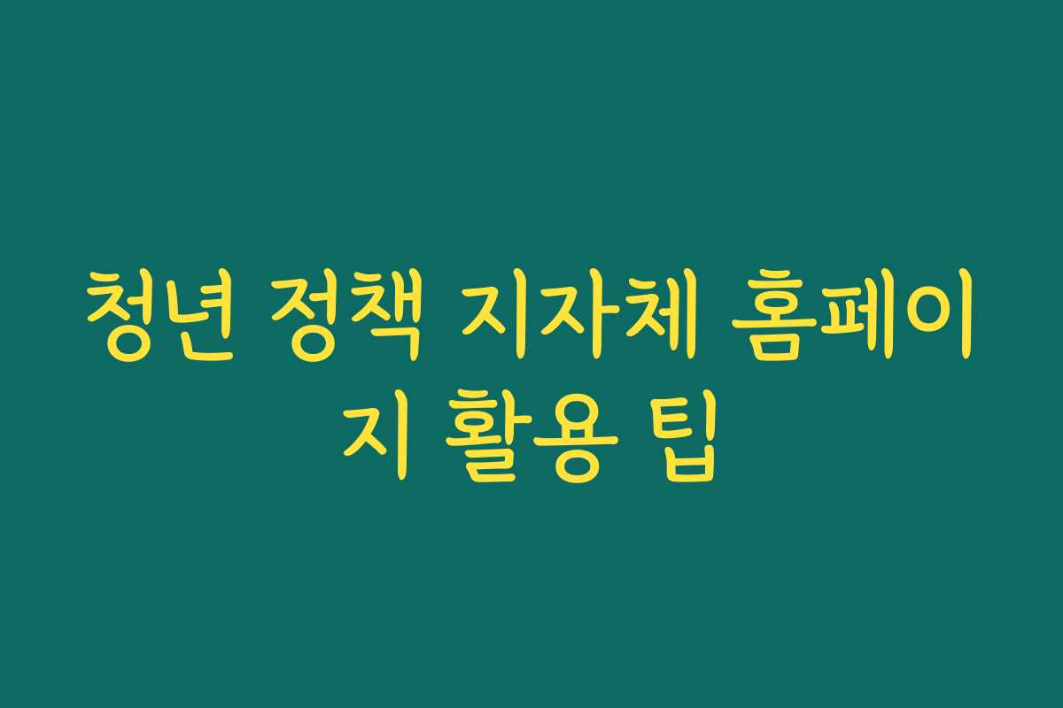 청년 정책 지자체 홈페이지 활용 팁