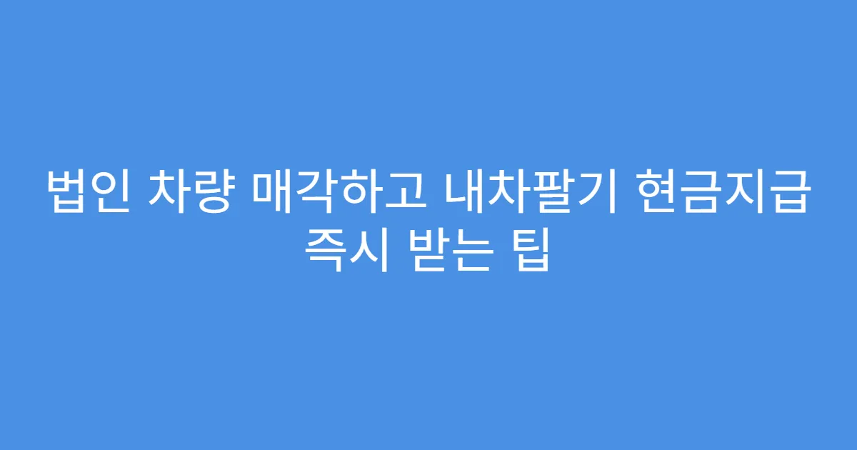 법인 차량 매각하고 내차팔기 현금지급 즉시 받는 팁