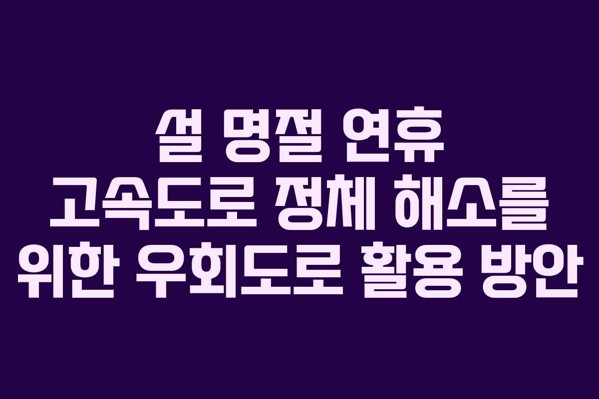 설 명절 연휴 고속도로 정체 해소를 위한 우회도로 활용 방안
