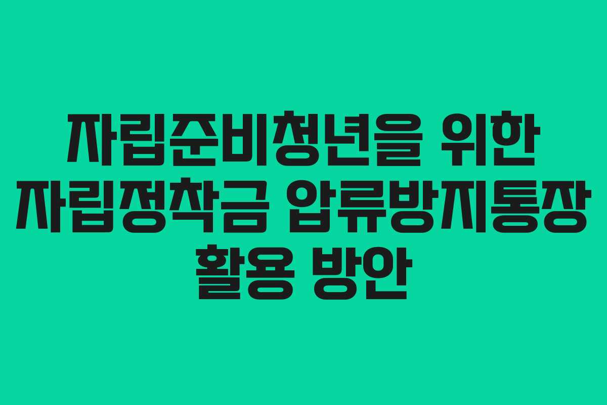자립준비청년을 위한 자립정착금 압류방지통장 활용 방안