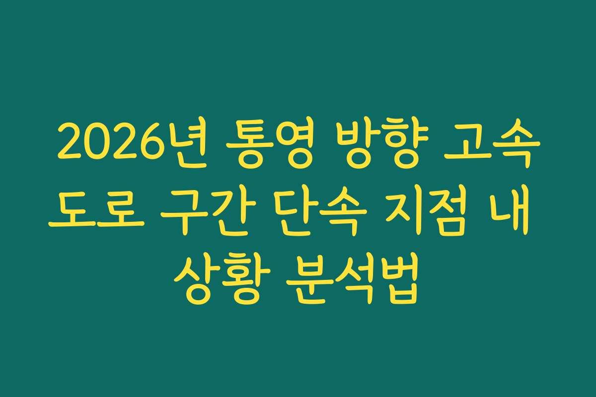 2026년 통영 방향 고속도로 구간 단속 지점 내 상황 분석법