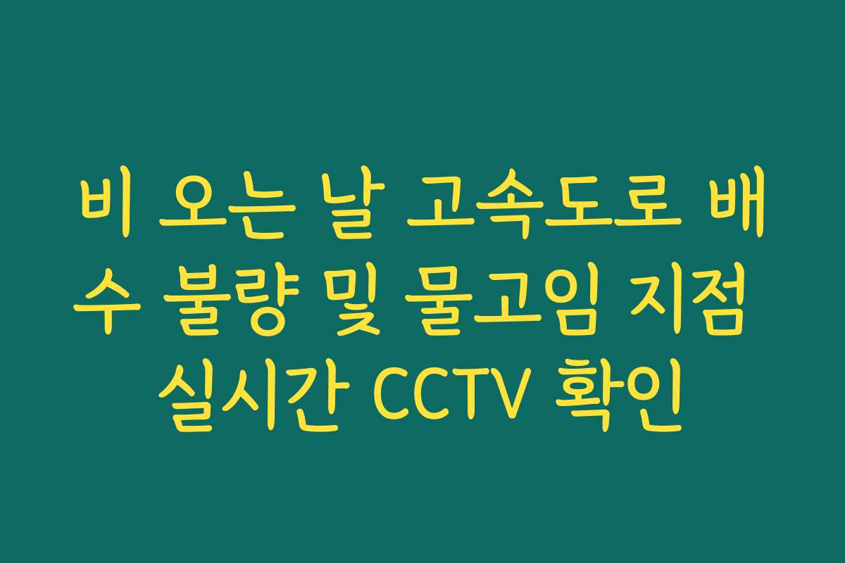 비 오는 날 고속도로 배수 불량 및 물고임 지점 실시간 CCTV 확인