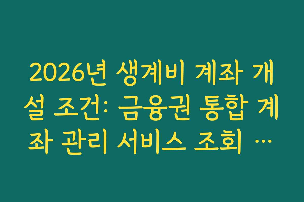2026년 생계비 계좌 개설 조건: 금융권 통합 계좌 관리 서비스 조회 기능
