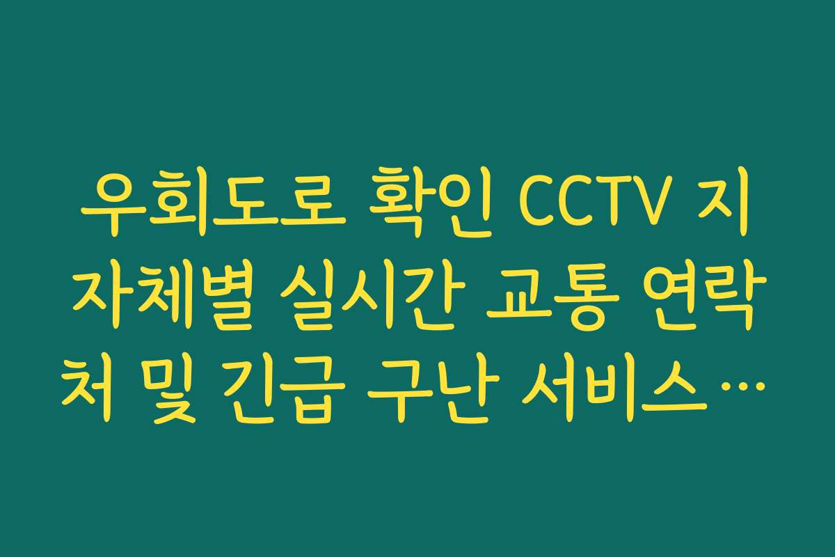 우회도로 확인 CCTV 지자체별 실시간 교통 연락처 및 긴급 구난 서비스 안내