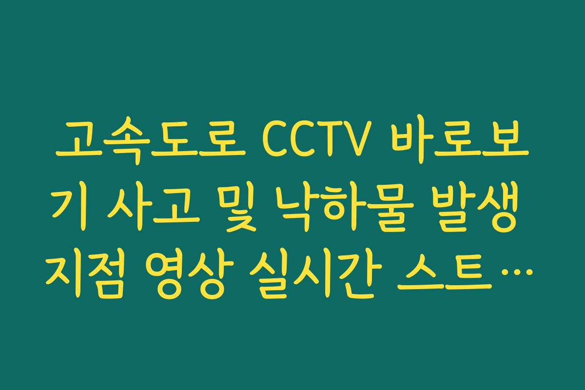 고속도로 CCTV 바로보기 사고 및 낙하물 발생 지점 영상 실시간 스트리밍