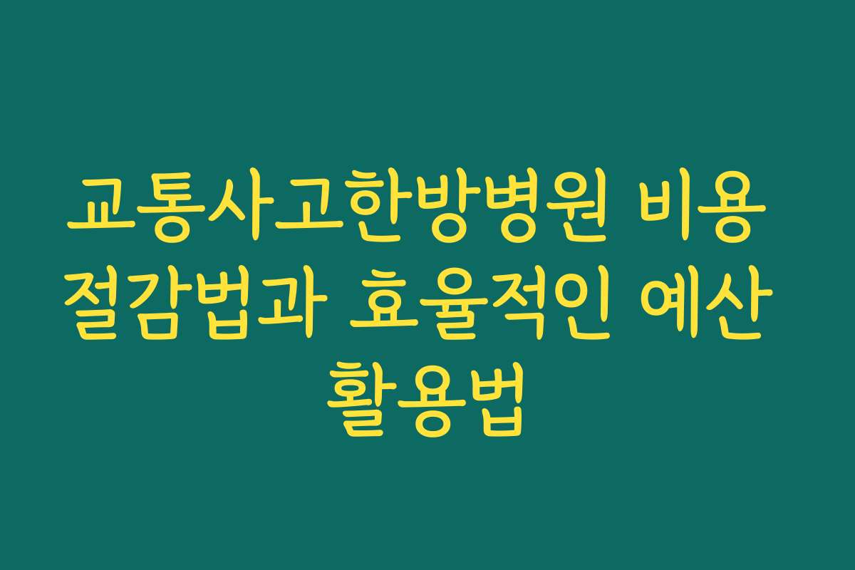 교통사고한방병원 비용 절감법과 효율적인 예산 활용법