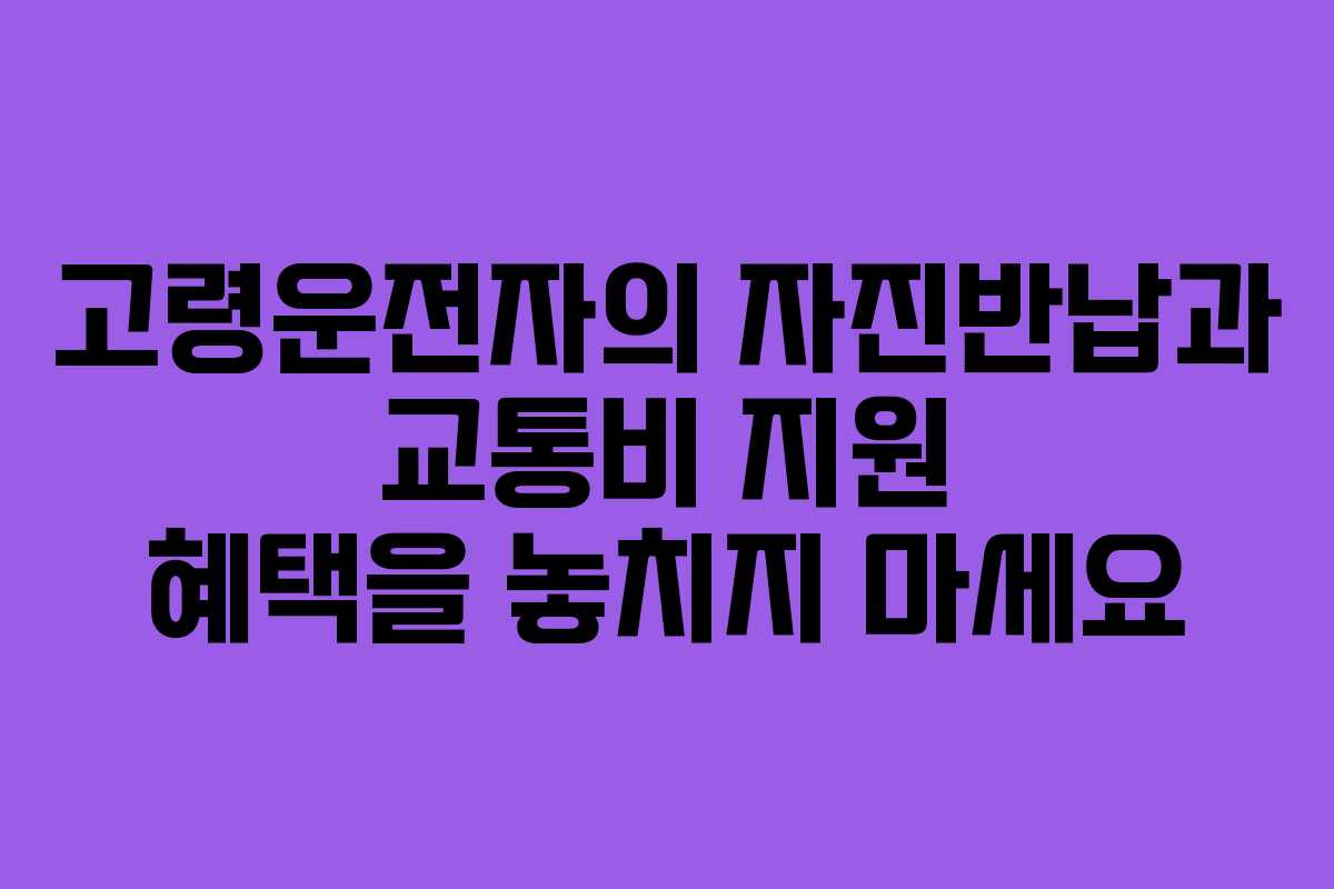 고령운전자의 자진반납과 교통비 지원 혜택을 놓치지 마세요