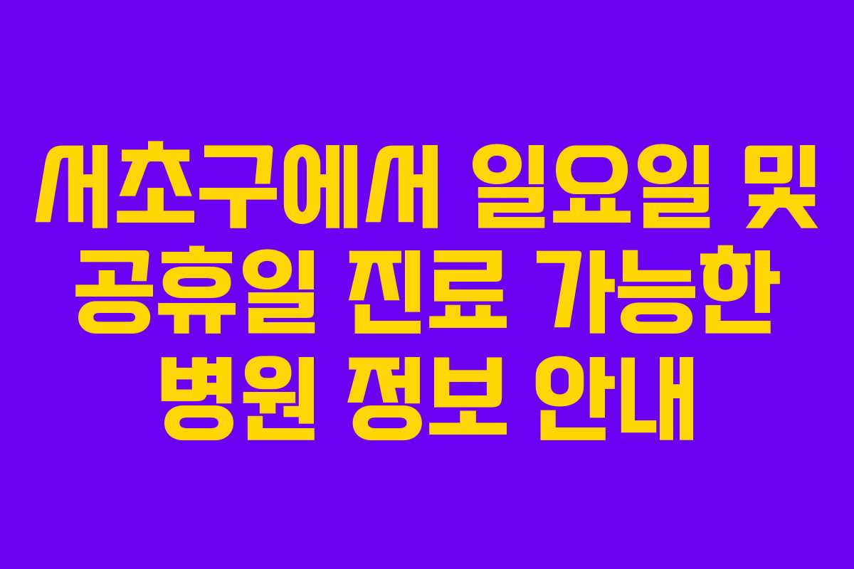 서초구에서 일요일 및 공휴일 진료 가능한 병원 정보 안내