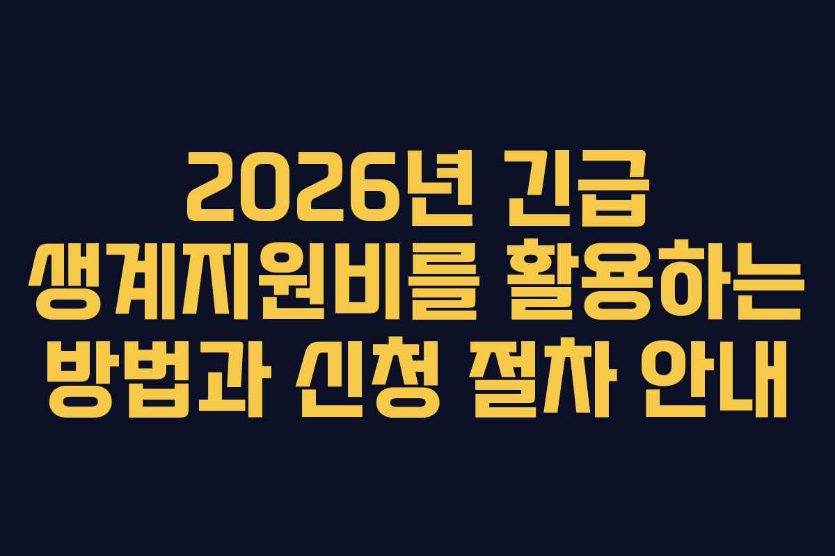 2026년 긴급 생계지원비를 활용하는 방법과 신청 절차 안내