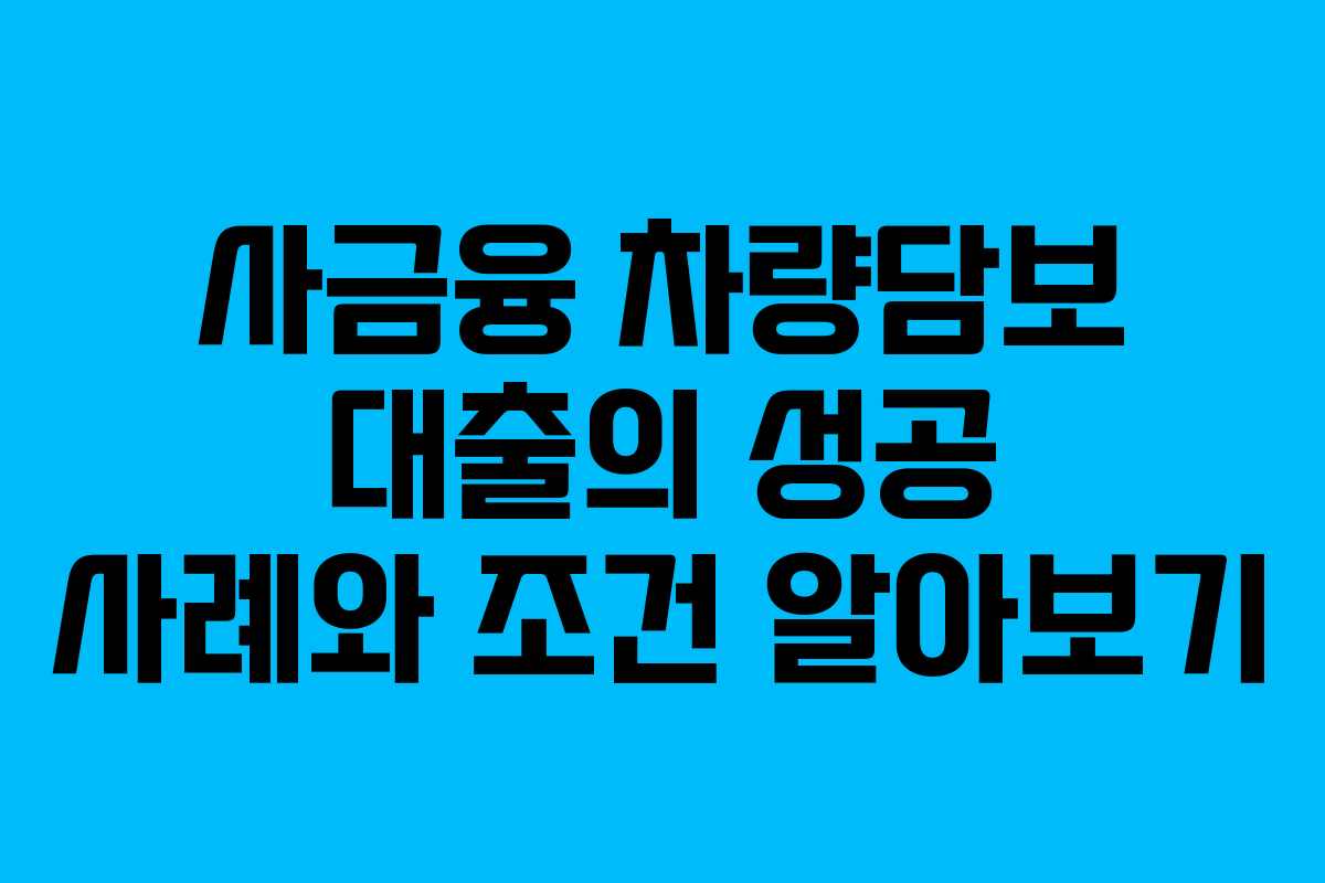 사금융 차량담보 대출의 성공 사례와 조건 알아보기