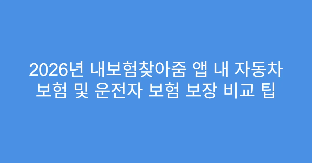 2026년 내보험찾아줌 앱 내 자동차 보험 및 운전자 보험 보장 비교 팁