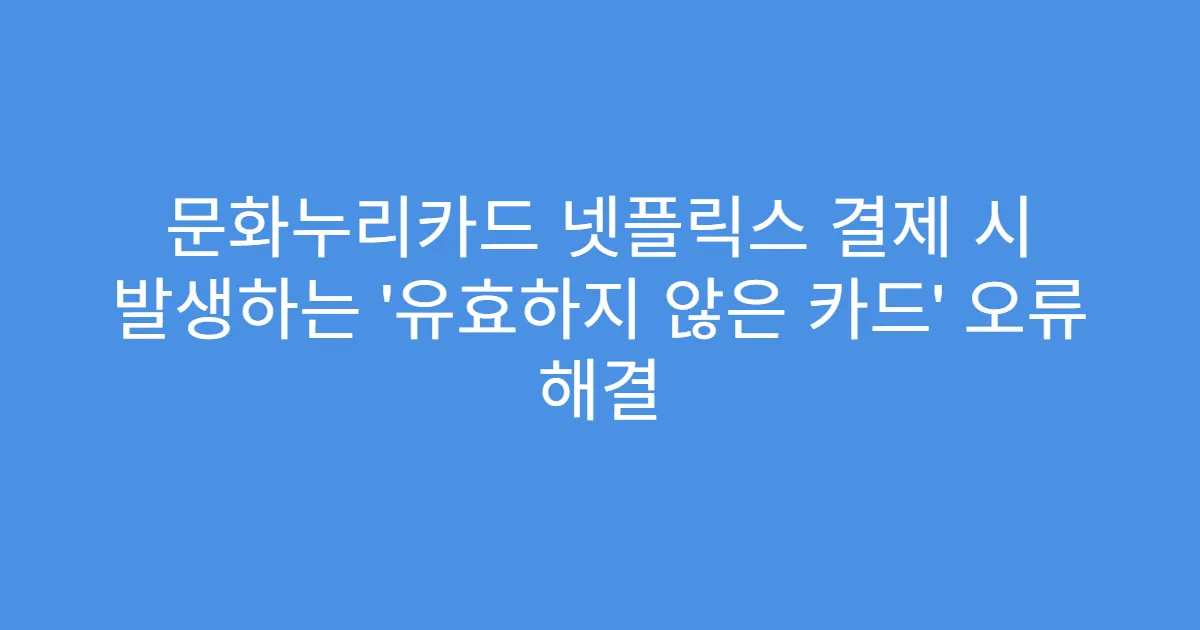 문화누리카드 넷플릭스 결제 시 발생하는 ‘유효하지 않은 카드’ 오류 해결