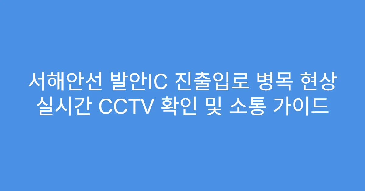 서해안선 발안IC 진출입로 병목 현상 실시간 CCTV 확인 및 소통 가이드