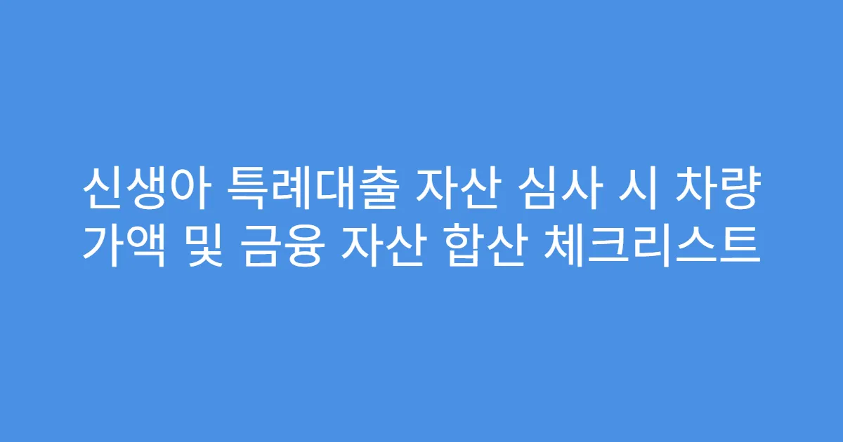신생아 특례대출 자산 심사 시 차량 가액 및 금융 자산 합산 체크리스트