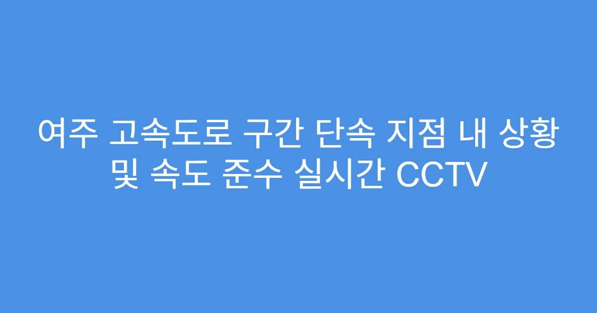 여주 고속도로 구간 단속 지점 내 상황 및 속도 준수 실시간 CCTV