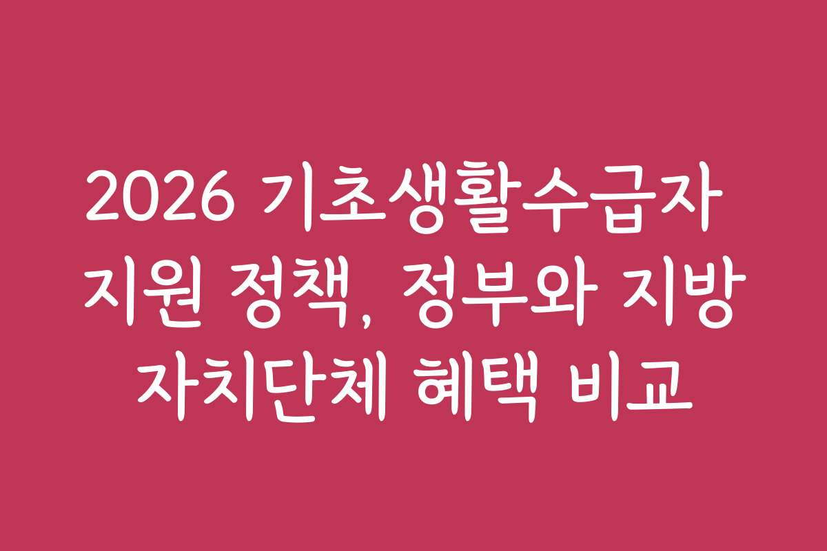2026 기초생활수급자 지원 정책, 정부와 지방자치단체 혜택 비교