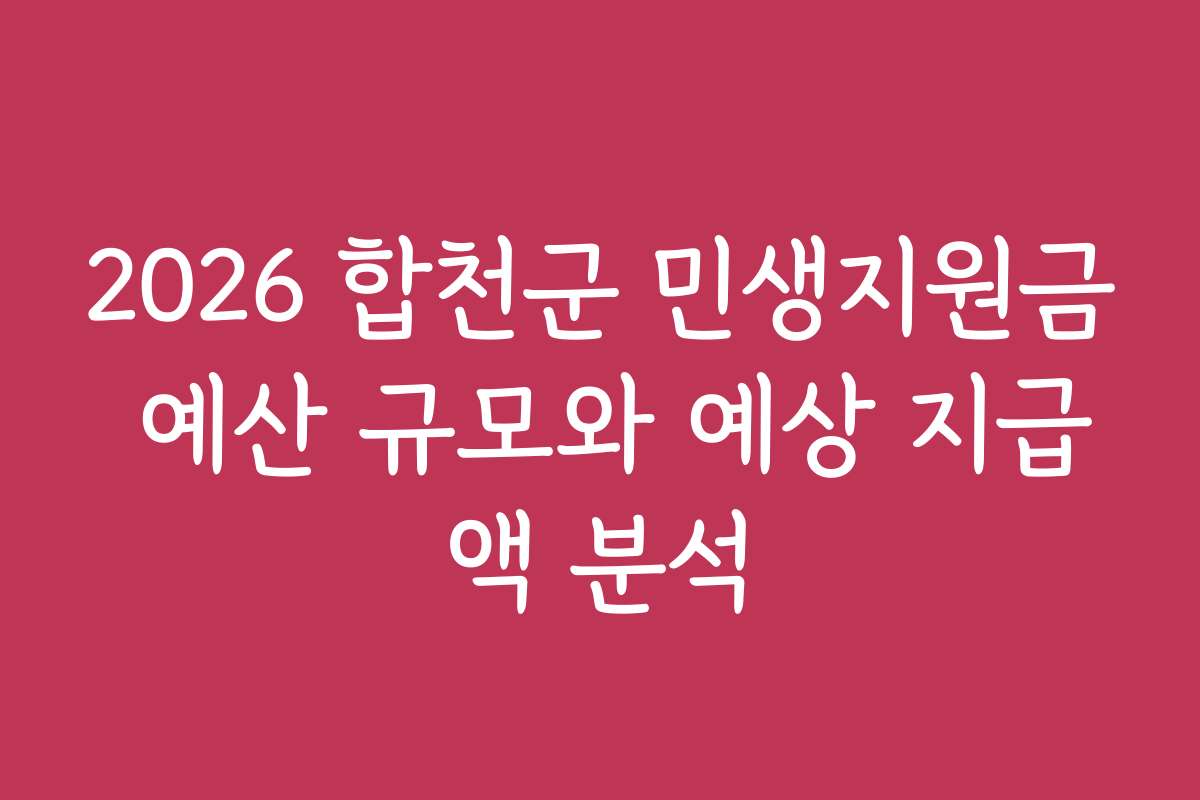 2026 합천군 민생지원금 예산 규모와 예상 지급액 분석