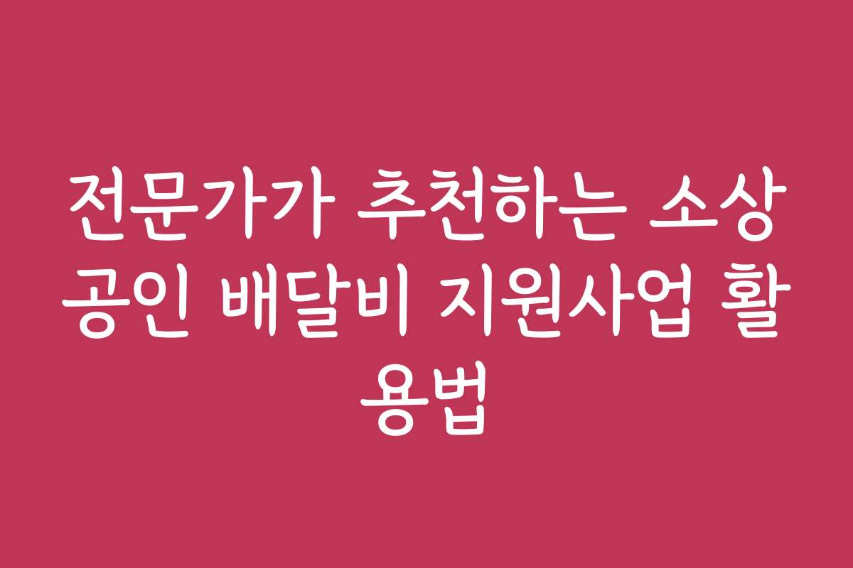 전문가가 추천하는 소상공인 배달비 지원사업 활용법