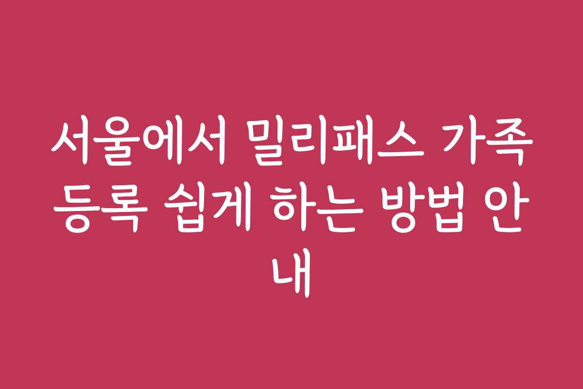 서울에서 밀리패스 가족등록 쉽게 하는 방법 안내