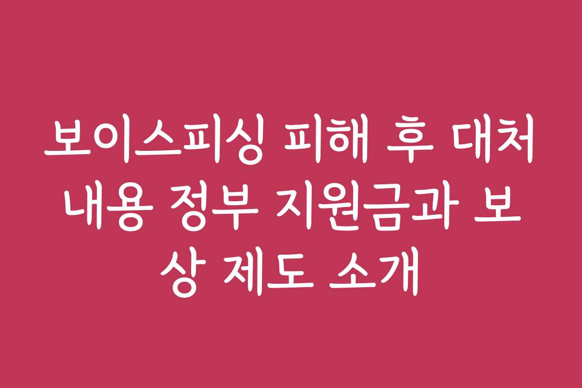 보이스피싱 피해 후 대처내용 정부 지원금과 보상 제도 소개