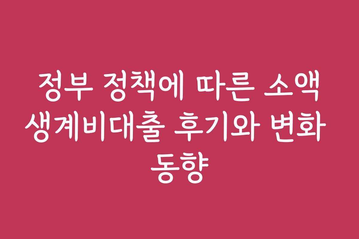 정부 정책에 따른 소액생계비대출 후기와 변화 동향