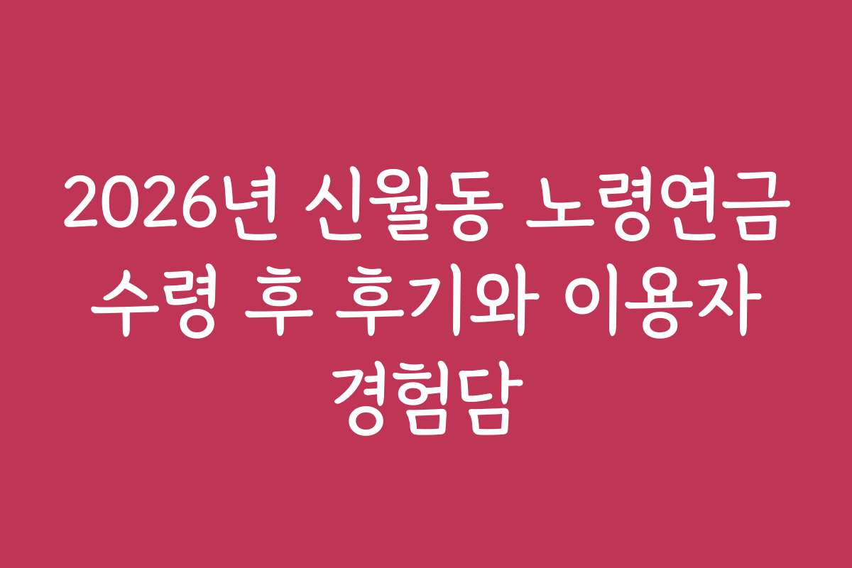 2026년 신월동 노령연금 수령 후 후기와 이용자 경험담